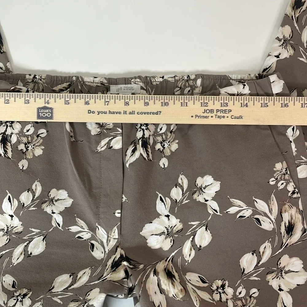 J.JILL Floral Print Pull-On Pants Sz 10 Taupe Neutral Stretch Ankle‎ Trousers - Picture 5 of 10